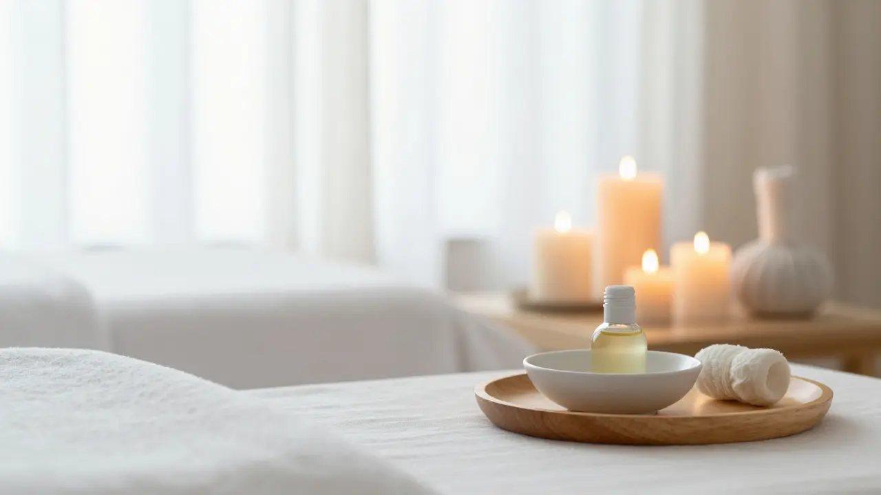 Klidný interiér wellness centra s preparedness pro masáž.