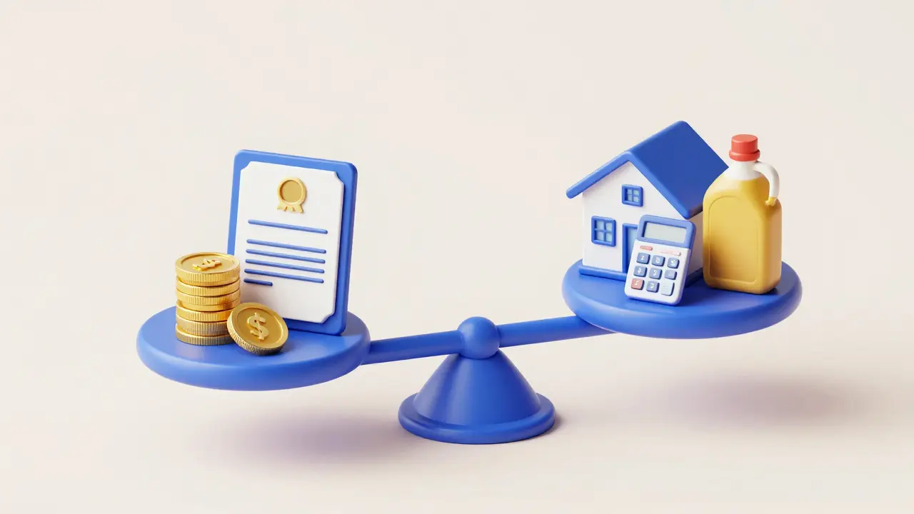 Konceptuální ilustrace finanční rovnováhy mezi příjmy a náklady v podnikání.