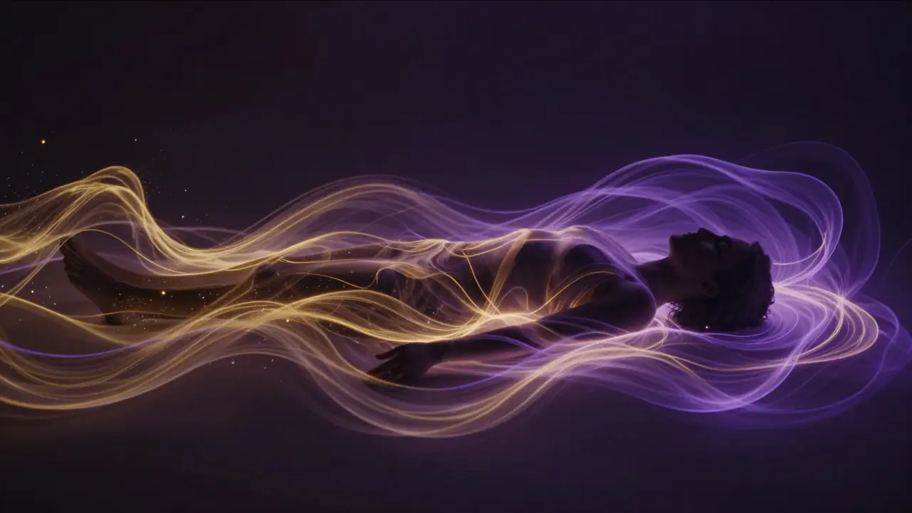 Konceptuální zobrazení energetického toku a uvolnění emocí kolem lidského těla.