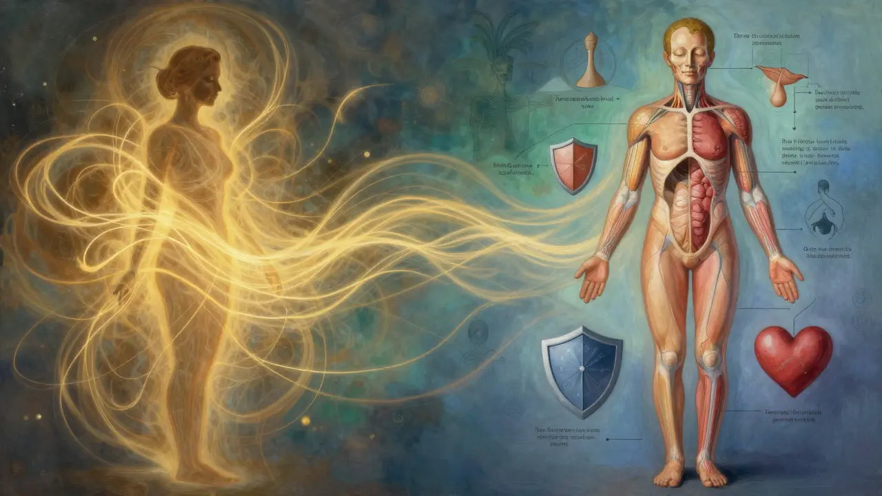 Abstraktní ilustrace spojení tantry a psychologie těla